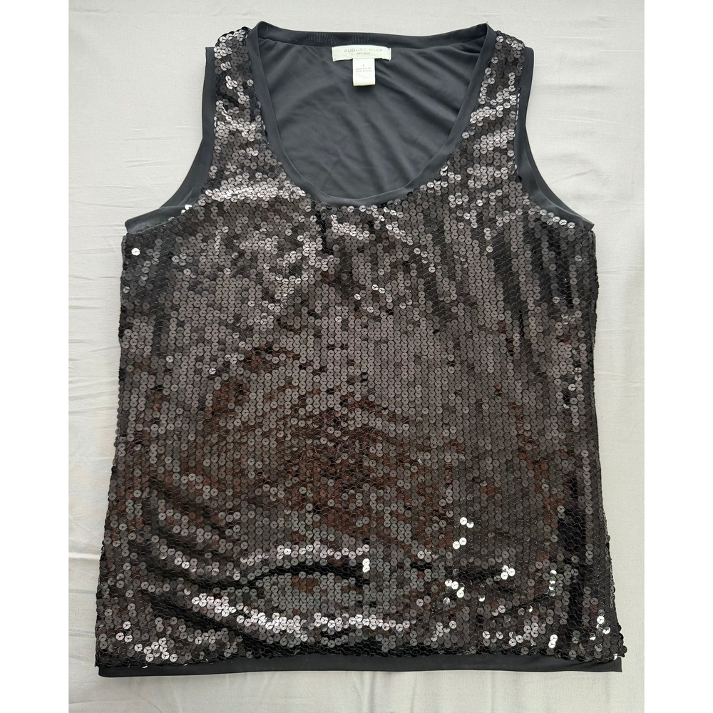 August Silk Options Black Sequin Tank Top Womens‎ Large Sleeveless Scoop Neck